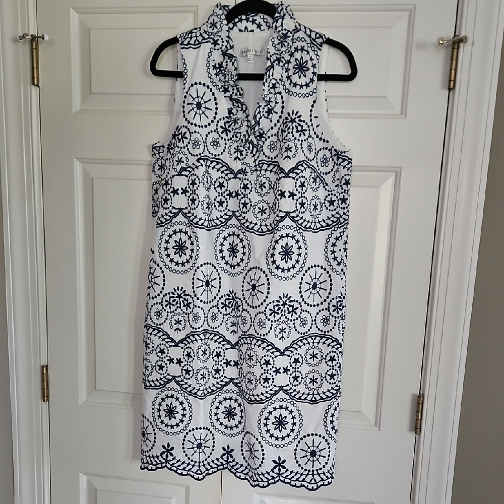 Robbie Bee White And Navy Embroidered Halter Sundress SIZE 12